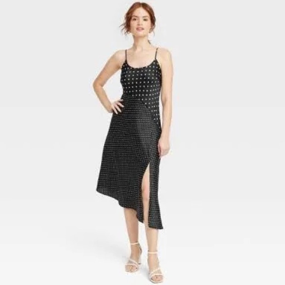 a new day Black and White Spotted Asymmetrical Dress